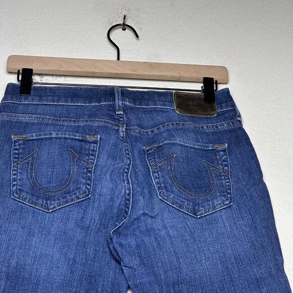 Y2K True Religion Jean Pant Women 27 Halle Mid Rise Skinny Slim Denim Blue MX - Picture 3 of 15